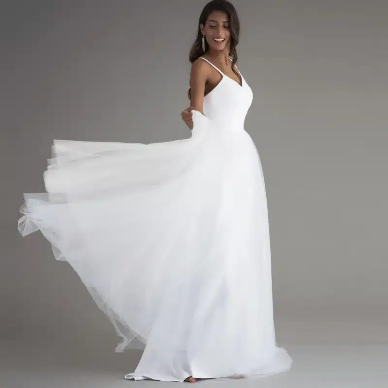 LORIE Beach Wedding Dress With Spaghetti Straps 2017 Vintage Lace Top Sexy Bridal Dresses Custom Made Robe de mariee 5