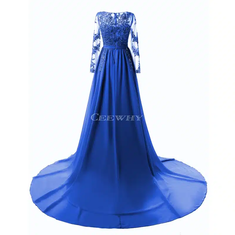 Full Sleeve Floor Length Sexy Backless Evening Dress Long Bride Banquet Elegant Pleated Court Train Prom Dress Robe de Soiree 22