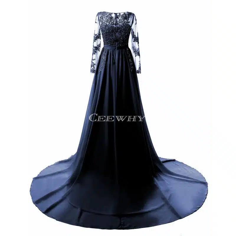Full Sleeve Floor Length Sexy Backless Evening Dress Long Bride Banquet Elegant Pleated Court Train Prom Dress Robe de Soiree 24