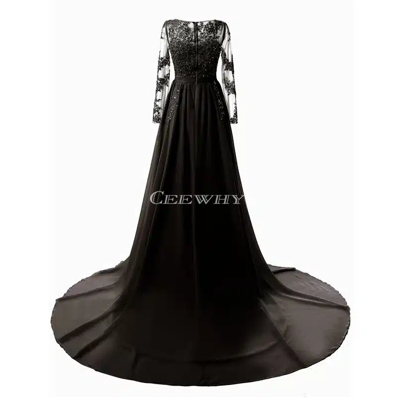 Full Sleeve Floor Length Sexy Backless Evening Dress Long Bride Banquet Elegant Pleated Court Train Prom Dress Robe de Soiree 26