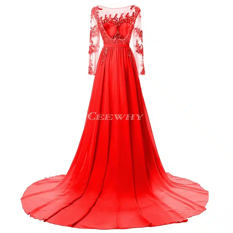 Full Sleeve Floor Length Sexy Backless Evening Dress Long Bride Banquet Elegant Pleated Court Train Prom Dress Robe de Soiree 27