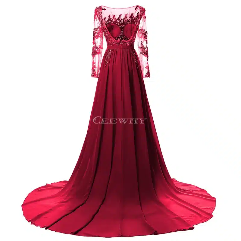 Full Sleeve Floor Length Sexy Backless Evening Dress Long Bride Banquet Elegant Pleated Court Train Prom Dress Robe de Soiree 29