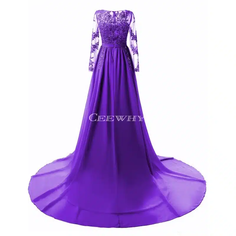 Full Sleeve Floor Length Sexy Backless Evening Dress Long Bride Banquet Elegant Pleated Court Train Prom Dress Robe de Soiree 32