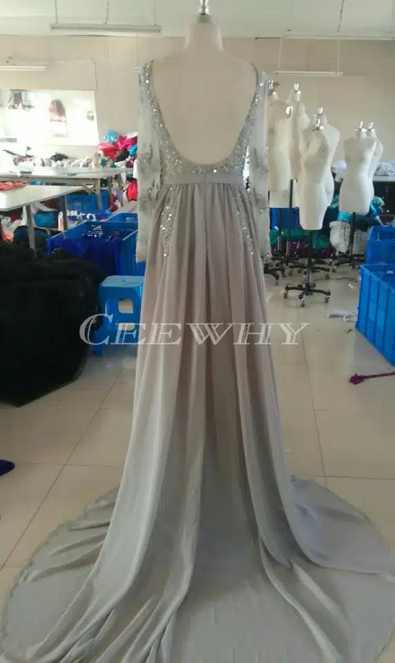 Full Sleeve Floor Length Sexy Backless Evening Dress Long Bride Banquet Elegant Pleated Court Train Prom Dress Robe de Soiree 34