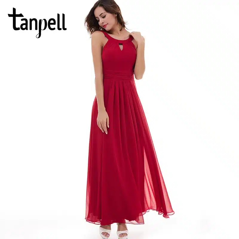Tanpell scoop evening dress chiffon red sleeveless ruched floor length dress 2017 pink draped zipper up party long evening dress 8