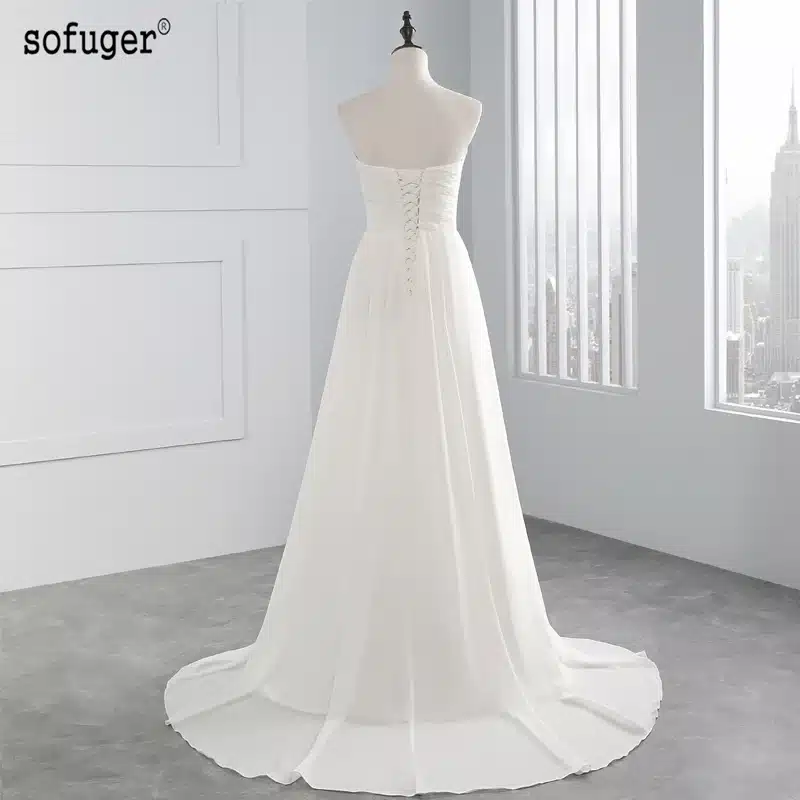 2017 Hot Selling A Line chiffon Wedding Dresses Beading Vestido de Noiva Long cheap crystal Robe De Mariage With Pleats 4