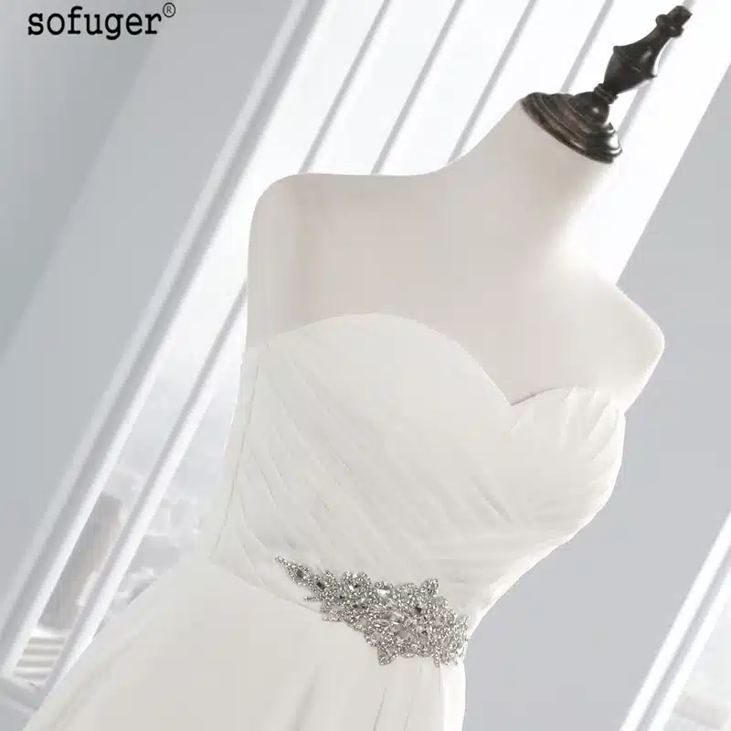2017 Hot Selling A Line chiffon Wedding Dresses Beading Vestido de Noiva Long cheap crystal Robe De Mariage With Pleats 6