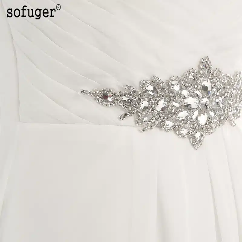 2017 Hot Selling A Line chiffon Wedding Dresses Beading Vestido de Noiva Long cheap crystal Robe De Mariage With Pleats 8