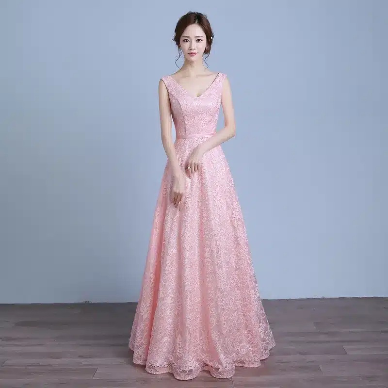 Real Photo Women Long Formal Prom Gown V Neck Lace Evening Dresses 2017 9