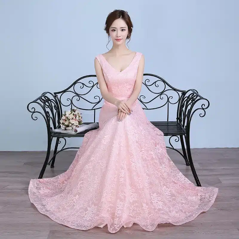 Real Photo Women Long Formal Prom Gown V Neck Lace Evening Dresses 2017 11