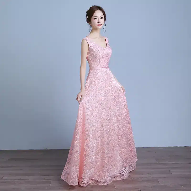 Real Photo Women Long Formal Prom Gown V Neck Lace Evening Dresses 2017 12