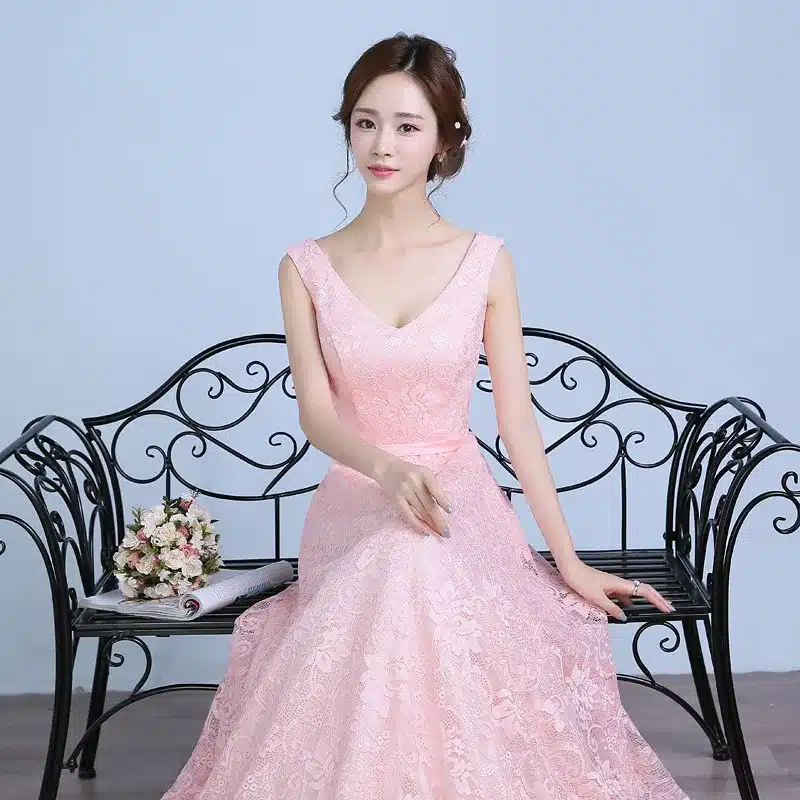 Real Photo Women Long Formal Prom Gown V Neck Lace Evening Dresses 2017 15