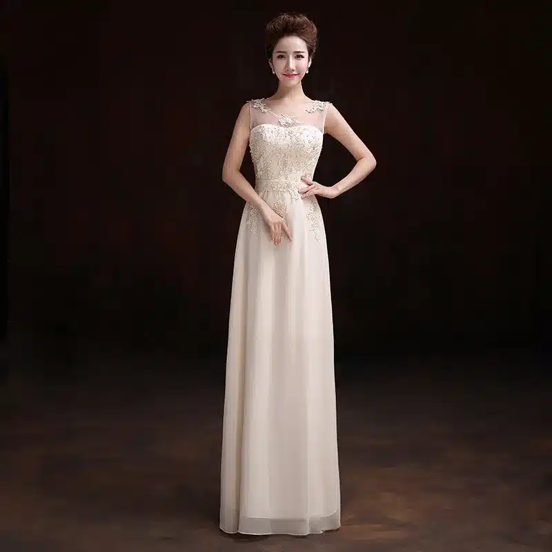 Chiffon Pearls Embroidery Sleeveless Women Formal Gowns Wedding Party Dresses Elegant Long Red A-Line Bridesmaid Dresses 15