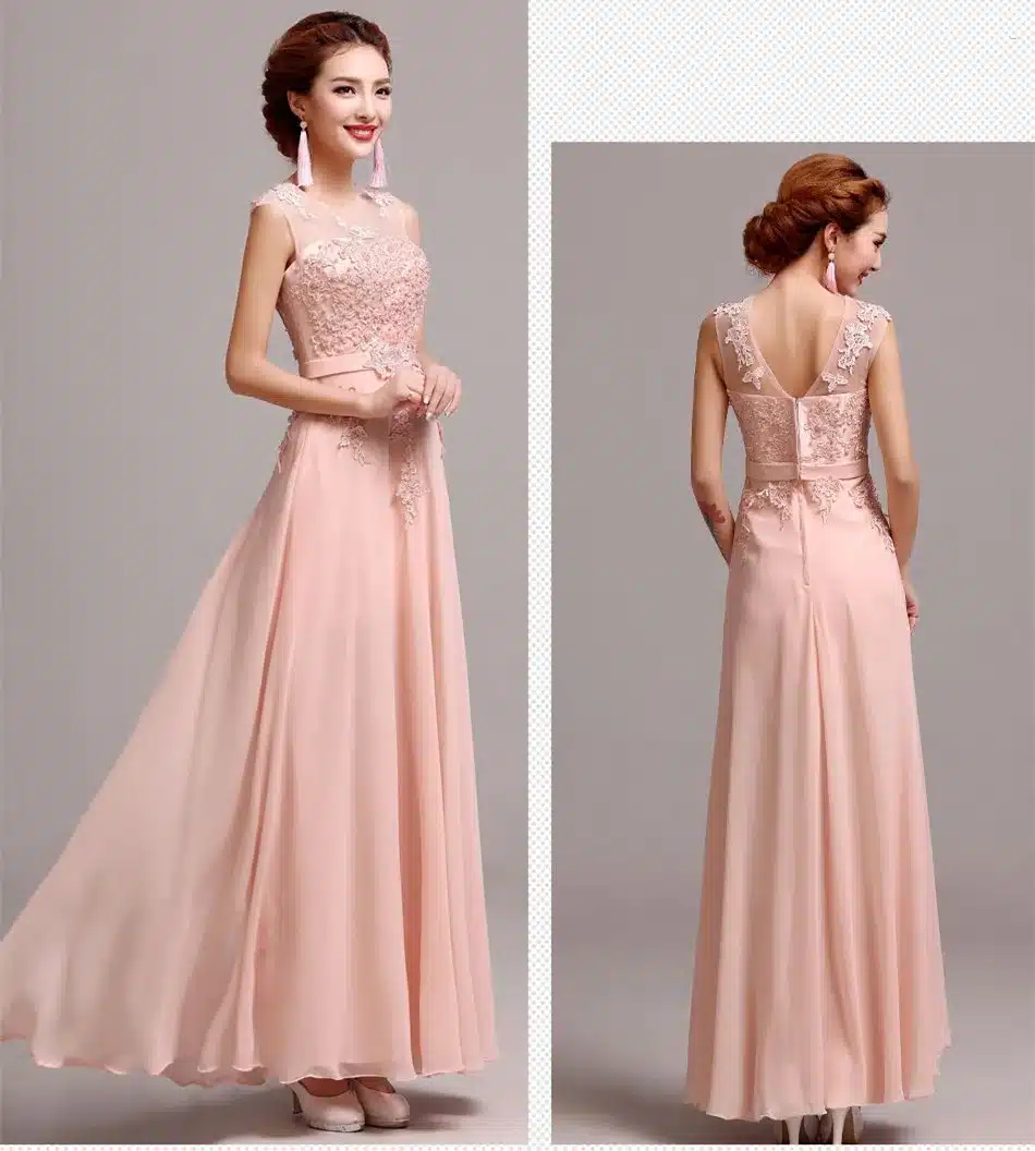 Chiffon Pearls Embroidery Sleeveless Women Formal Gowns Wedding Party Dresses Elegant Long Red A-Line Bridesmaid Dresses 19
