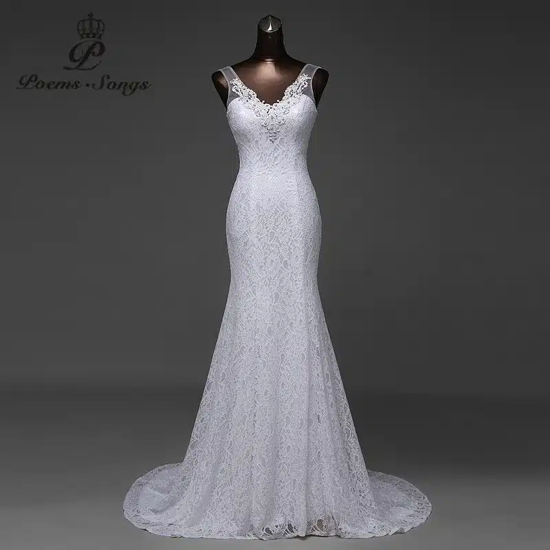 Free shipping Custom beautiful lace flowers mermaid Wedding Dresses vestidos de noiva robe de mariage ball gown Bridal gown 2