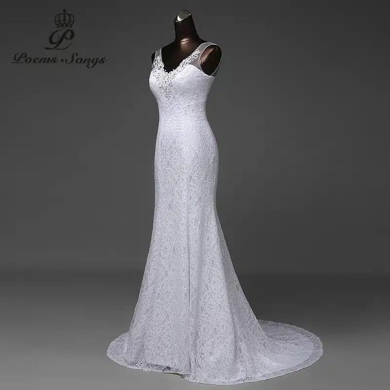 Free shipping Custom beautiful lace flowers mermaid Wedding Dresses vestidos de noiva robe de mariage ball gown Bridal gown 4