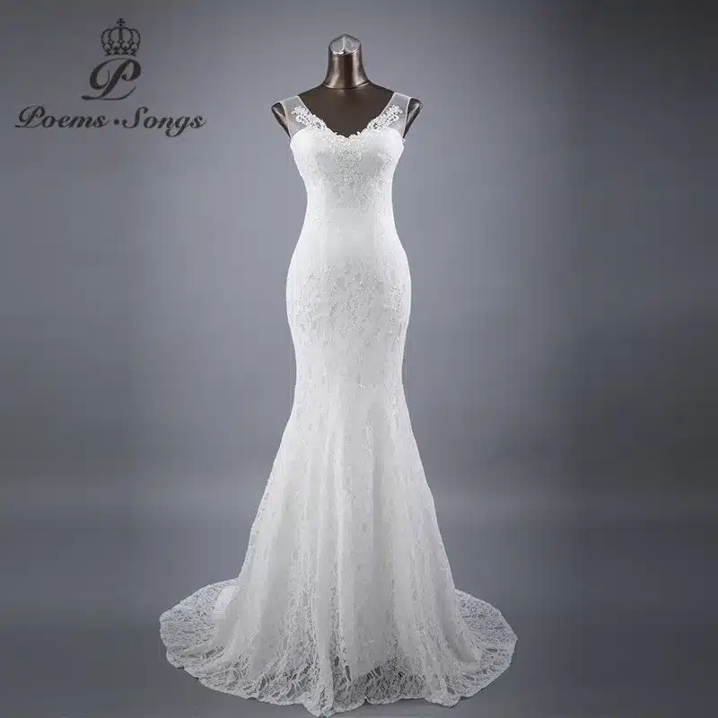 Free shipping Custom beautiful lace flowers mermaid Wedding Dresses vestidos de noiva robe de mariage ball gown Bridal gown 8