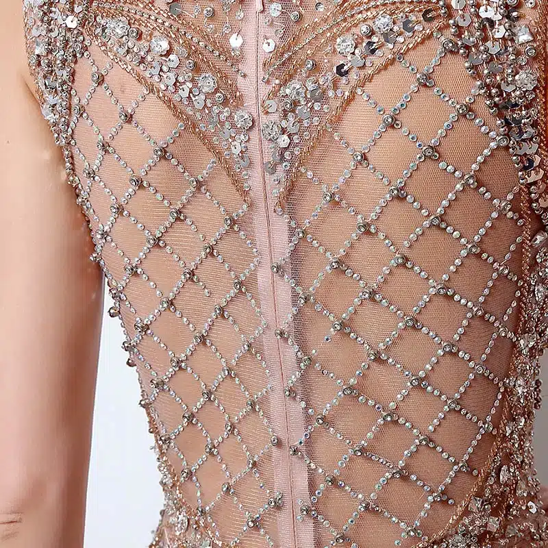Vintage Blush Luxury Beading Mermaid Evening Dresses 2017 Long Illusion Tulle Rhinestone Women Maxi Prom Party Gowns LX029 18