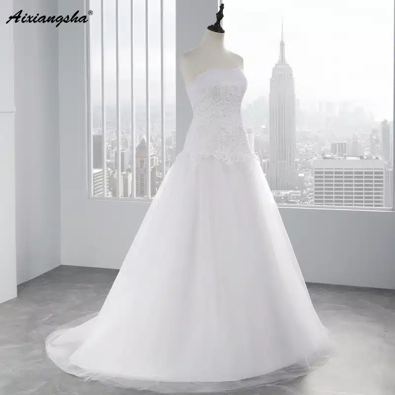 Hot Sale Cheap mermaid wedding dress 2017 Strapless Tulle Sweetheart applique Lace wedding gowns sequins beach vestido de noiva 2