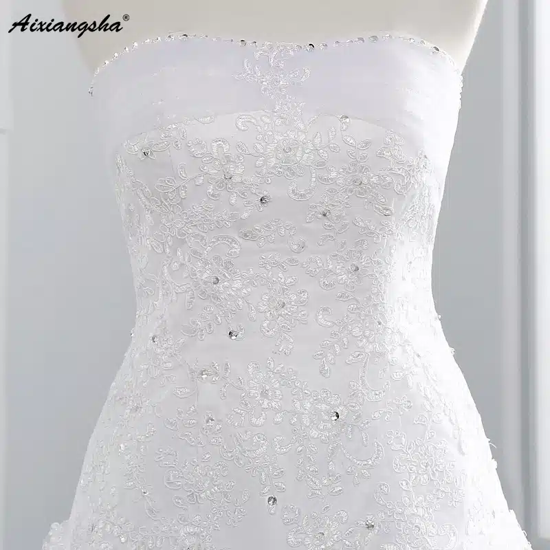 Hot Sale Cheap mermaid wedding dress 2017 Strapless Tulle Sweetheart applique Lace wedding gowns sequins beach vestido de noiva 4