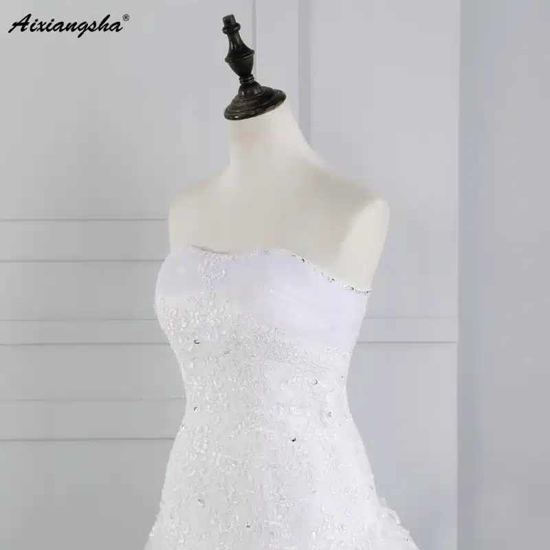 Hot Sale Cheap mermaid wedding dress 2017 Strapless Tulle Sweetheart applique Lace wedding gowns sequins beach vestido de noiva 7