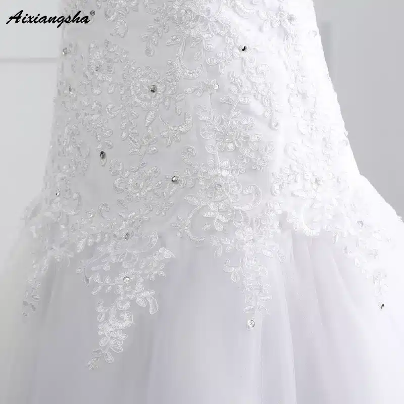 Hot Sale Cheap mermaid wedding dress 2017 Strapless Tulle Sweetheart applique Lace wedding gowns sequins beach vestido de noiva 8