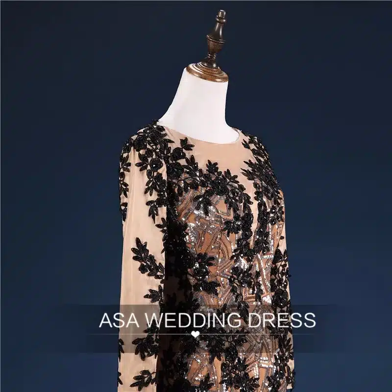 Custom Made Lace Applique Mermaid Evening Dresses Scoop Sheer Long Sleeves Gold Arab Dress Formal Evening Party robe de soiree 19