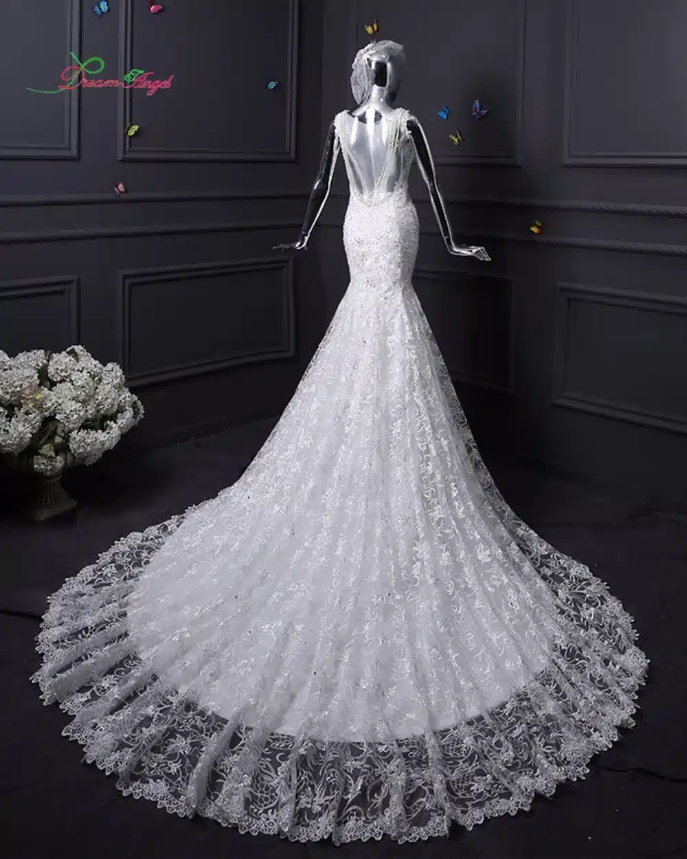 Dream Angel Beaded Lace Mermaid Wedding Dress 2017 Romantic Sweetheart Spaghetti Straps Sexy Backless Vestido De Noiva Plus Size 1