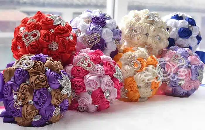 Kyunovia In stock Stunning Wedding flowers White Bridesmaid Bridal Bouquets artificial Rose Wedding Bouquet FW139 10
