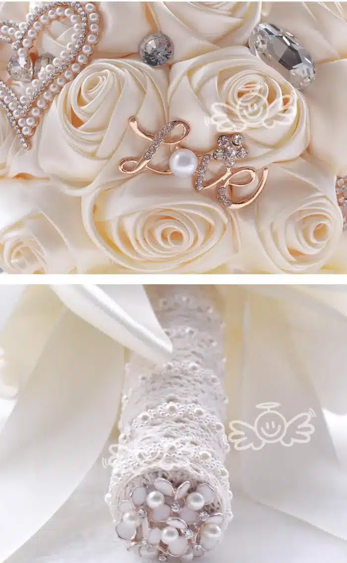 Kyunovia In stock Stunning Wedding flowers White Bridesmaid Bridal Bouquets artificial Rose Wedding Bouquet FW139 13