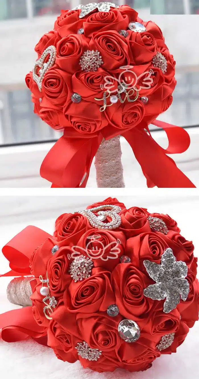Kyunovia In stock Stunning Wedding flowers White Bridesmaid Bridal Bouquets artificial Rose Wedding Bouquet FW139 15