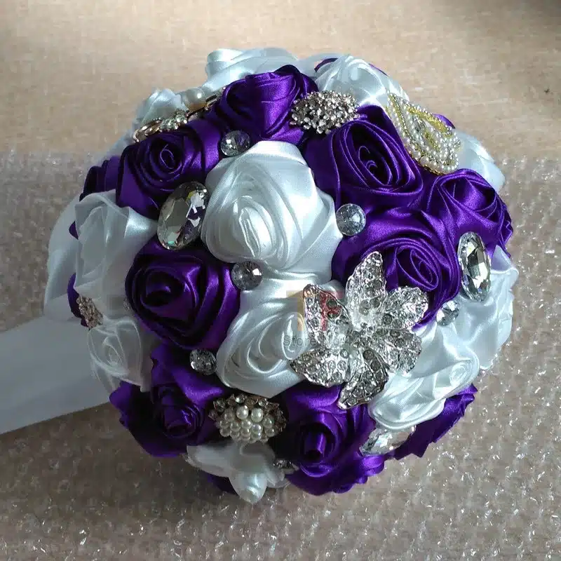 Kyunovia In stock Stunning Wedding flowers White Bridesmaid Bridal Bouquets artificial Rose Wedding Bouquet FW139 30