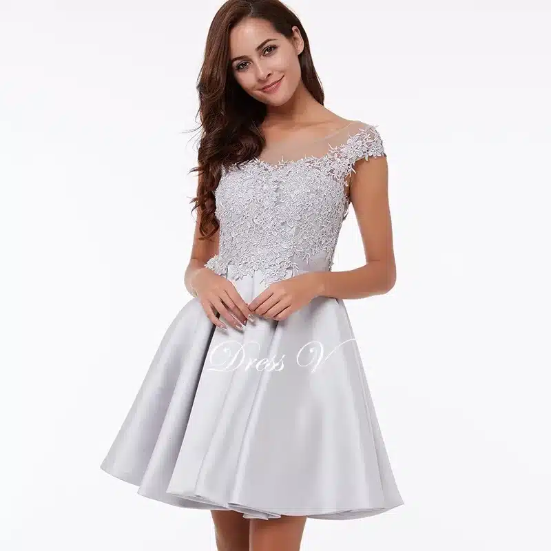 Dressv homecoming dress cheap peach a line mini appliques cocktail party dress above knee cheap gray short lace homecoming dress 5