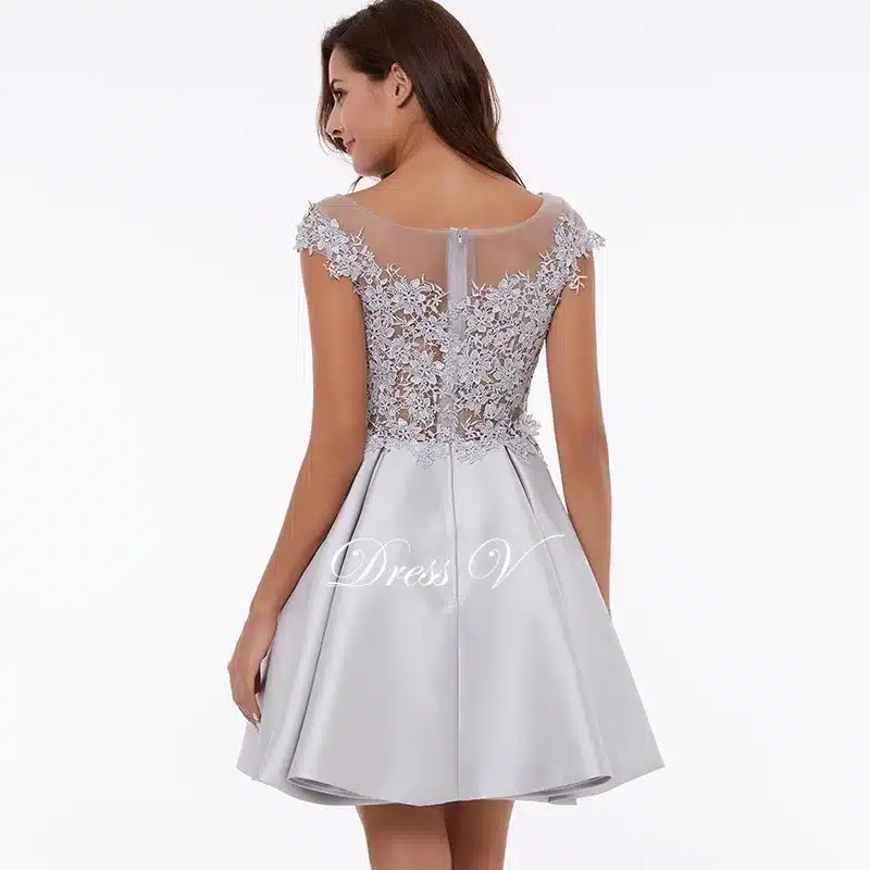 Dressv homecoming dress cheap peach a line mini appliques cocktail party dress above knee cheap gray short lace homecoming dress 6