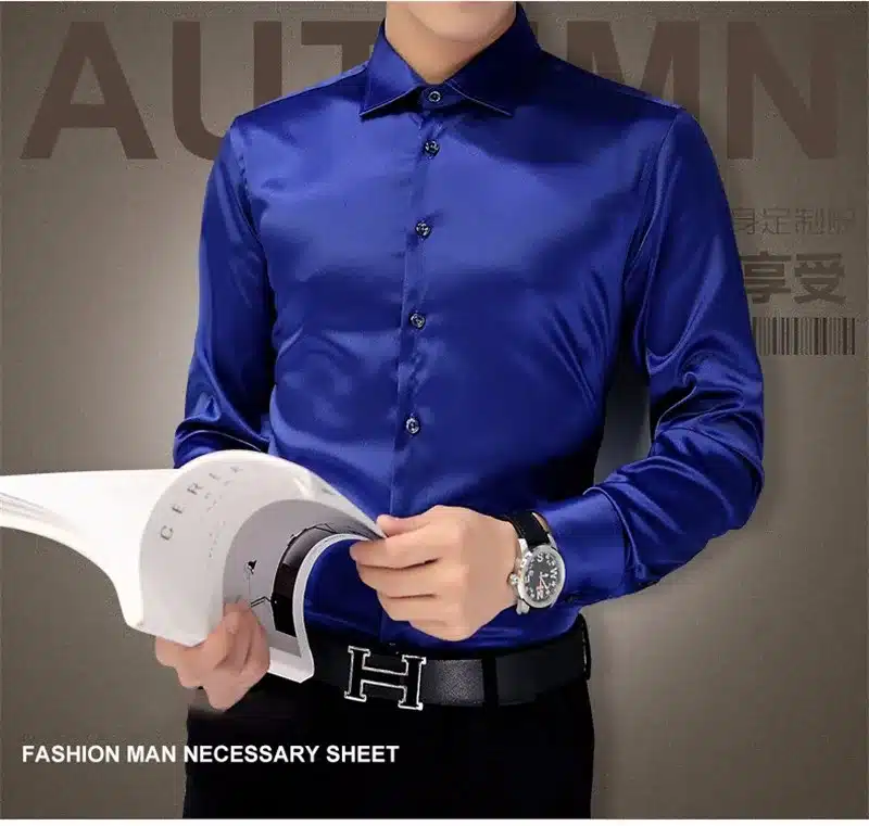 Plus Size 5XL 2017 New Men's Luxury Shirts Wedding Party Dress Long Sleeve Shirt Silk Tuxedo Shirt Men Mercerized Cotton Shirt 14