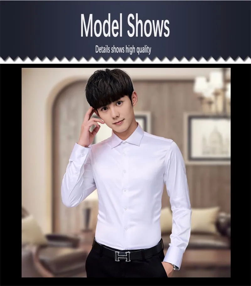Plus Size 5XL 2017 New Men's Luxury Shirts Wedding Party Dress Long Sleeve Shirt Silk Tuxedo Shirt Men Mercerized Cotton Shirt 20