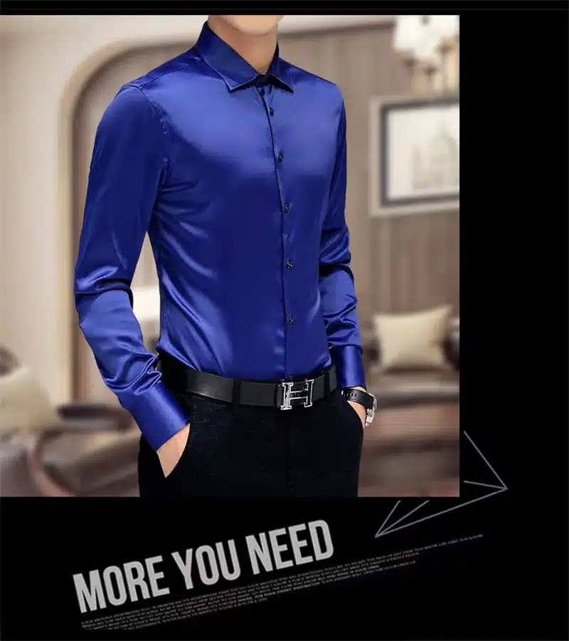Plus Size 5XL 2017 New Men's Luxury Shirts Wedding Party Dress Long Sleeve Shirt Silk Tuxedo Shirt Men Mercerized Cotton Shirt 24
