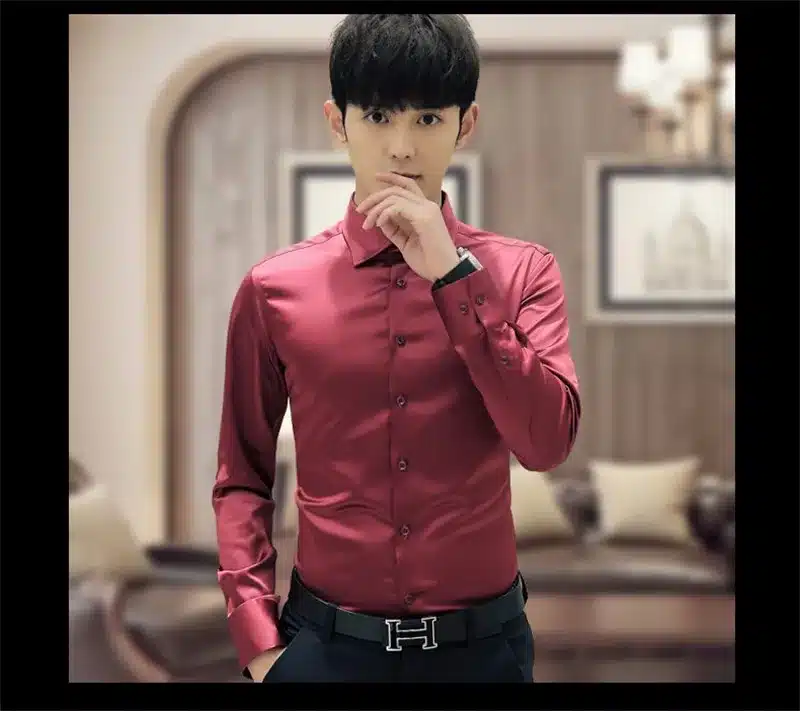 Plus Size 5XL 2017 New Men's Luxury Shirts Wedding Party Dress Long Sleeve Shirt Silk Tuxedo Shirt Men Mercerized Cotton Shirt 26