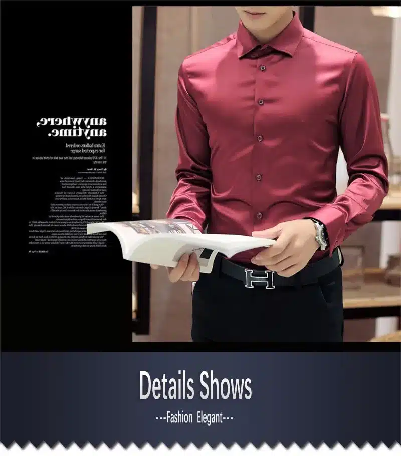 Plus Size 5XL 2017 New Men's Luxury Shirts Wedding Party Dress Long Sleeve Shirt Silk Tuxedo Shirt Men Mercerized Cotton Shirt 28