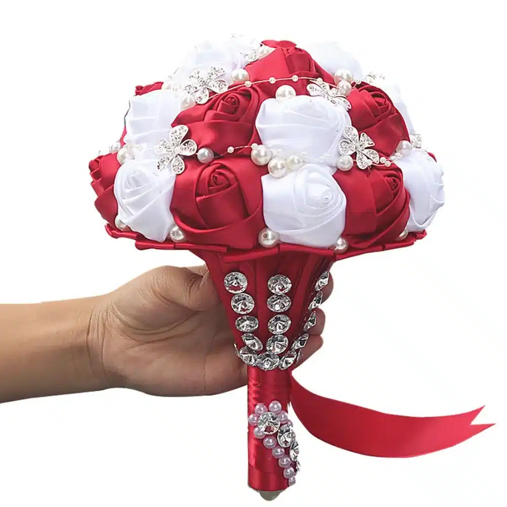 WifeLai-A 1Piece Best Selling Wine Red Artificial Flower Bridal Bouquets Crystal Pearls Bridesmaid Bridal Wedding Bouquets W224 29