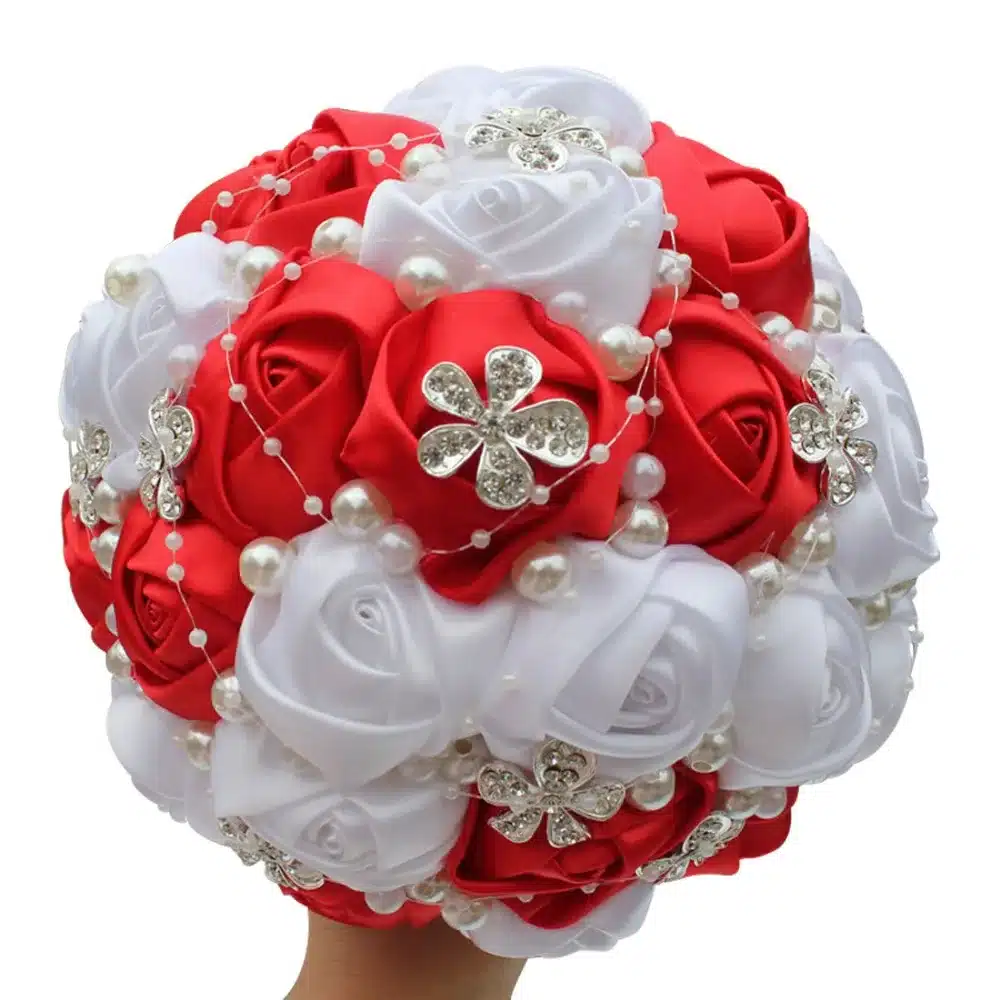 WifeLai-A 1Piece Best Selling Wine Red Artificial Flower Bridal Bouquets Crystal Pearls Bridesmaid Bridal Wedding Bouquets W224 42