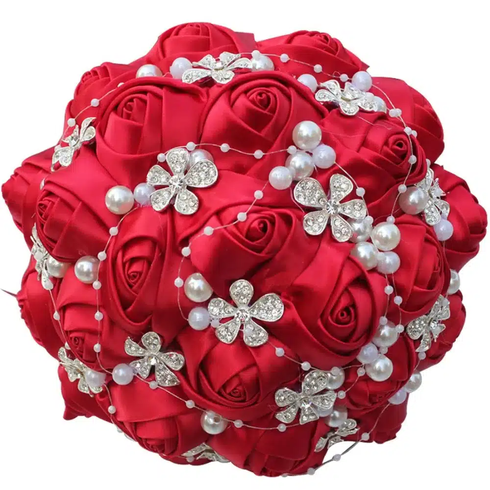 WifeLai-A 1Piece Best Selling Wine Red Artificial Flower Bridal Bouquets Crystal Pearls Bridesmaid Bridal Wedding Bouquets W224 61
