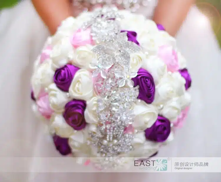 Free shipping Bride holding flowers, New arrival Romantic Wedding Colorful Rose Bride 's Bouquet,purple pink bridal bouquets 15