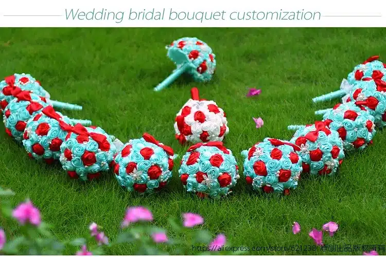 Free shipping Bride holding flowers, New arrival Romantic Wedding Colorful Rose Bride 's Bouquet,purple pink bridal bouquets 19