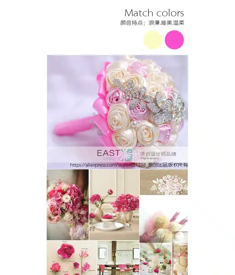 Free shipping Bride holding flowers, New arrival Romantic Wedding Colorful Rose Bride 's Bouquet,purple pink bridal bouquets 21