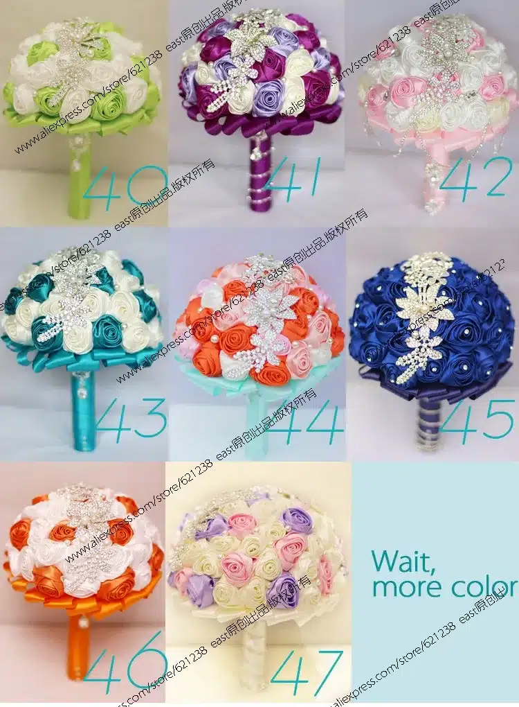 Free shipping Bride holding flowers, New arrival Romantic Wedding Colorful Rose Bride 's Bouquet,purple pink bridal bouquets 46