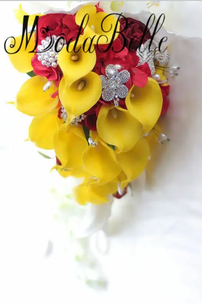 Artificial Calla Lilies Teardrop Wedding Bouquet Red Rose 2017 Bridal Flower Bouquet Handmade Crystal Bruidsboeket Waterval 21