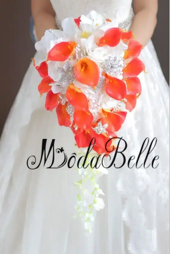 Artificial Calla Lilies Teardrop Wedding Bouquet Red Rose 2017 Bridal Flower Bouquet Handmade Crystal Bruidsboeket Waterval 23