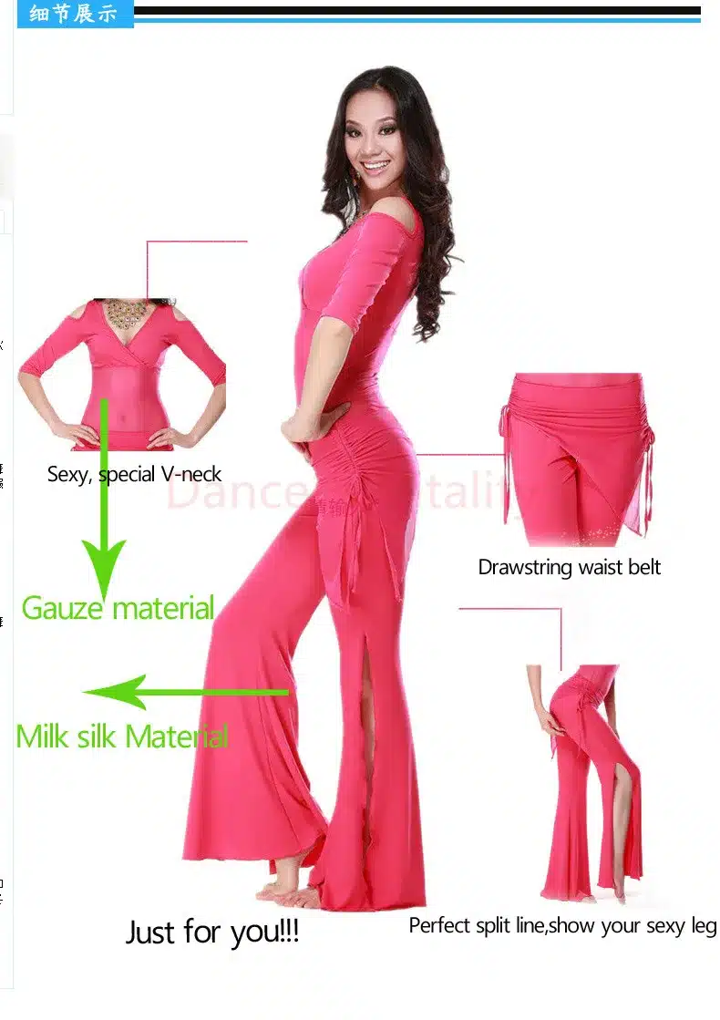 2016 Hot Sale New Haft-sleeved V-neck belly dance set Milk Silk Belly Dance Costumes women for dancer's clothing Top&Pants 12