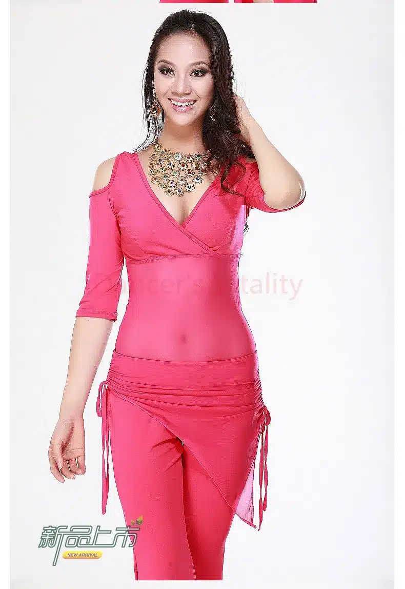 2016 Hot Sale New Haft-sleeved V-neck belly dance set Milk Silk Belly Dance Costumes women for dancer's clothing Top&Pants 18